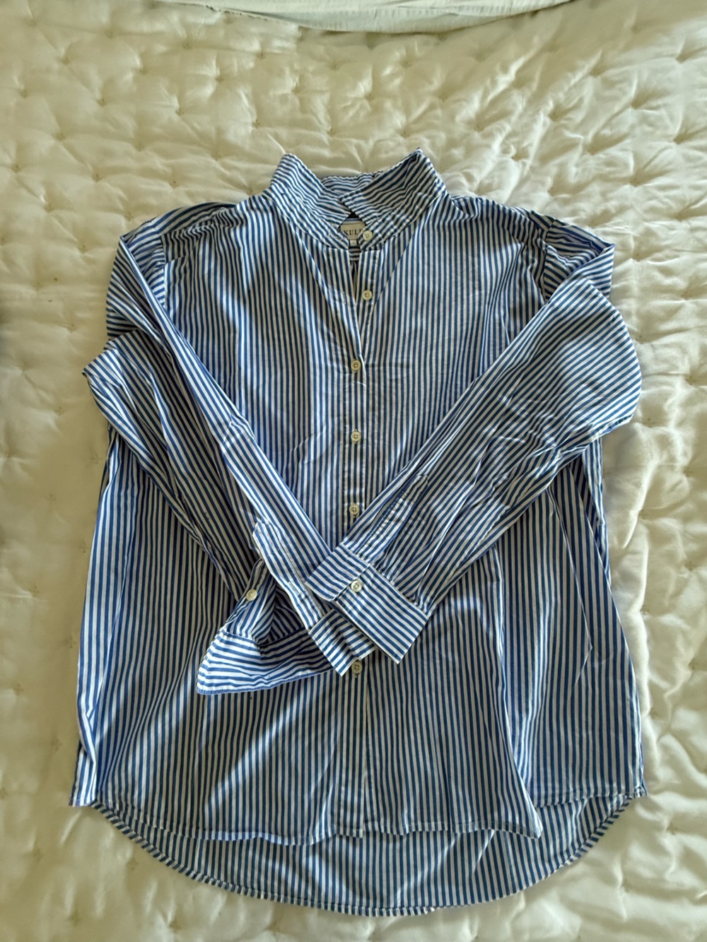 Blue and White Striped Women’s Shirt - Casual Button-Up